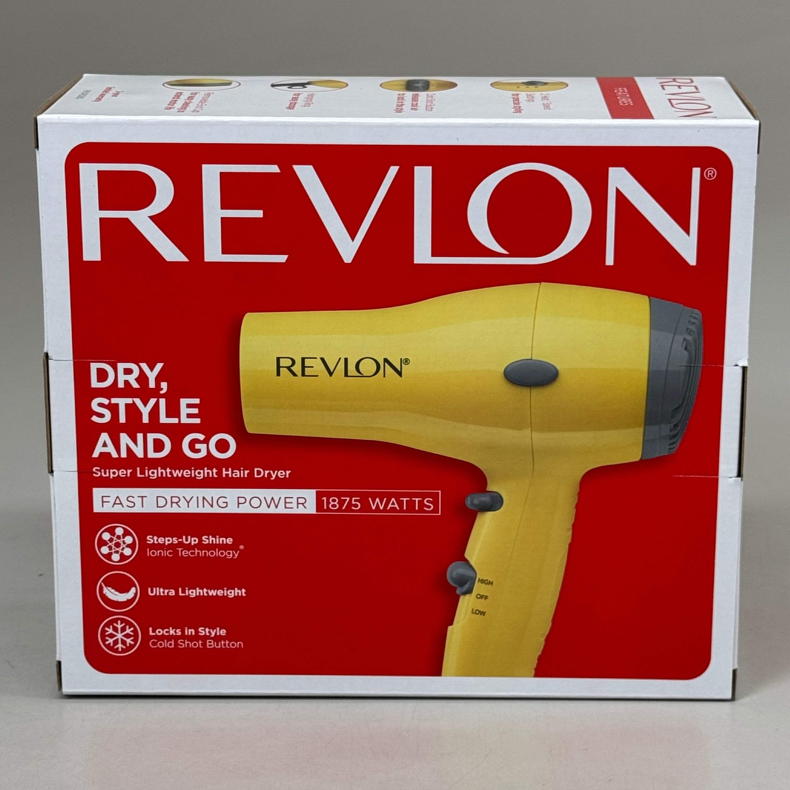 REVLON Super Lightweight and Compact 1875W Ionic Hair Dryer Yellow RV477