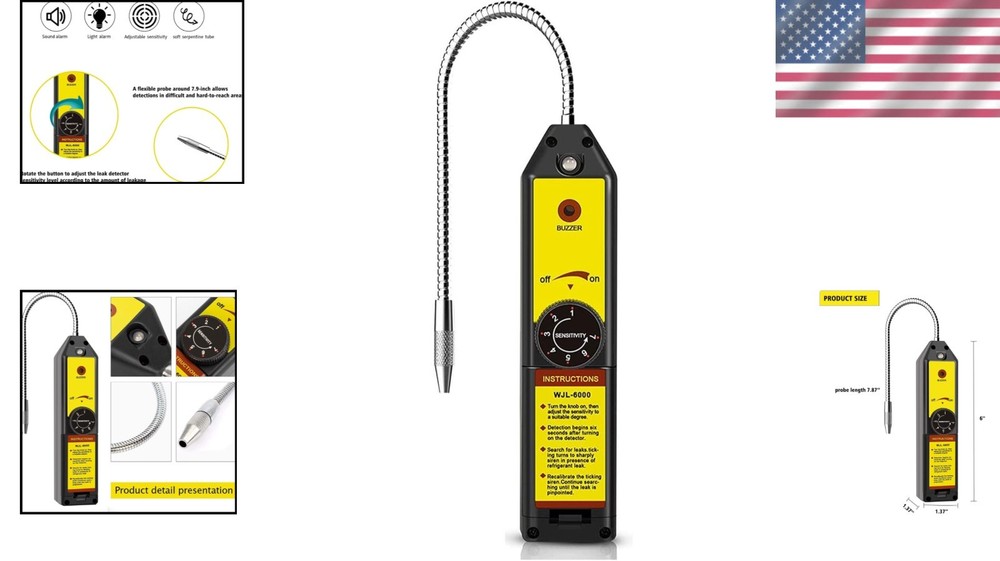 Compact WJL-6000 Refrigerant Leak Detector with Adjustable Sensitivity & Alarm