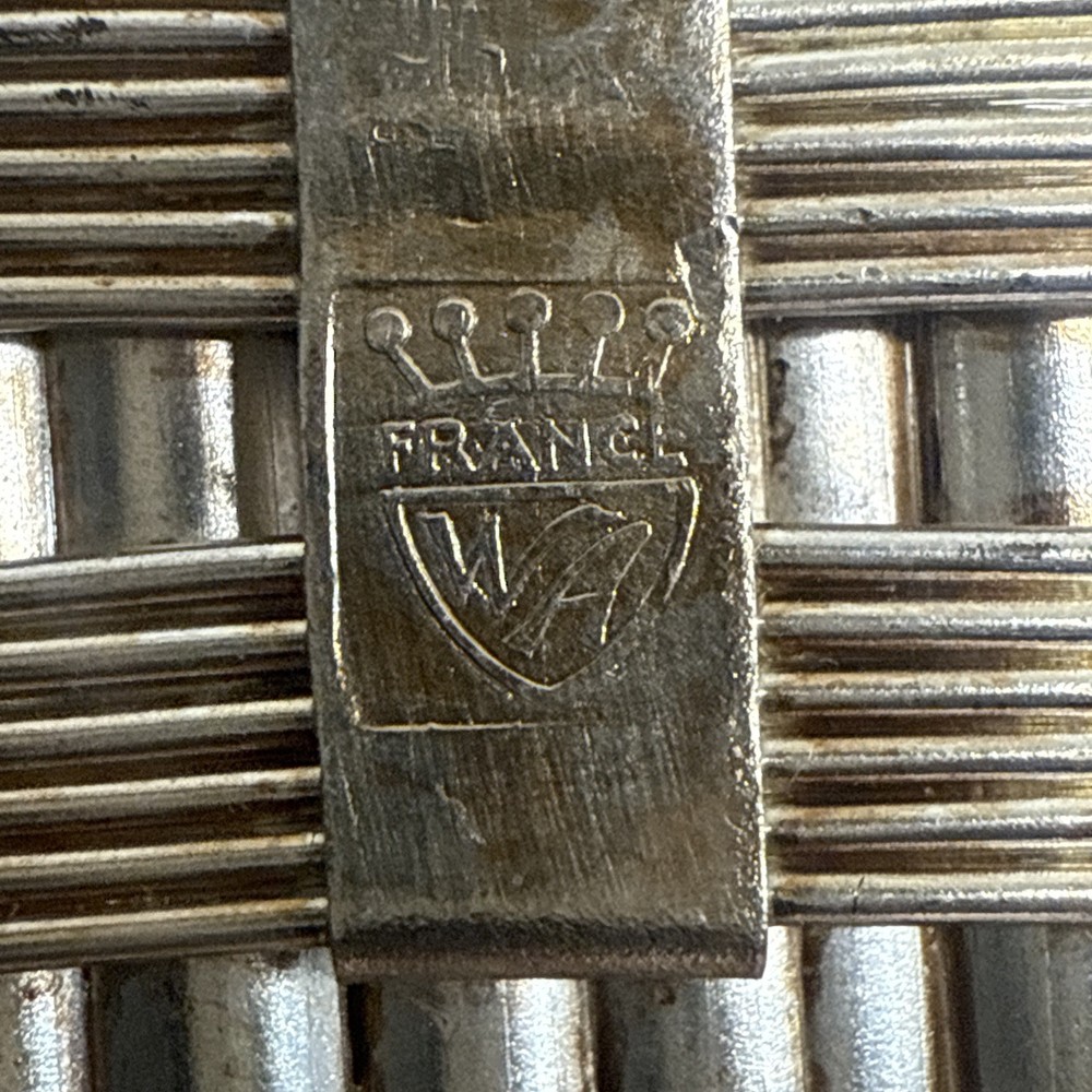 William Adams France Silverplate Wine Bottle Holder Woven Basket Vintage