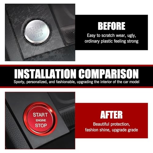 Shakas Start Button Cover, Engine One-Button Start-Stop Decorative 2 PCS Red