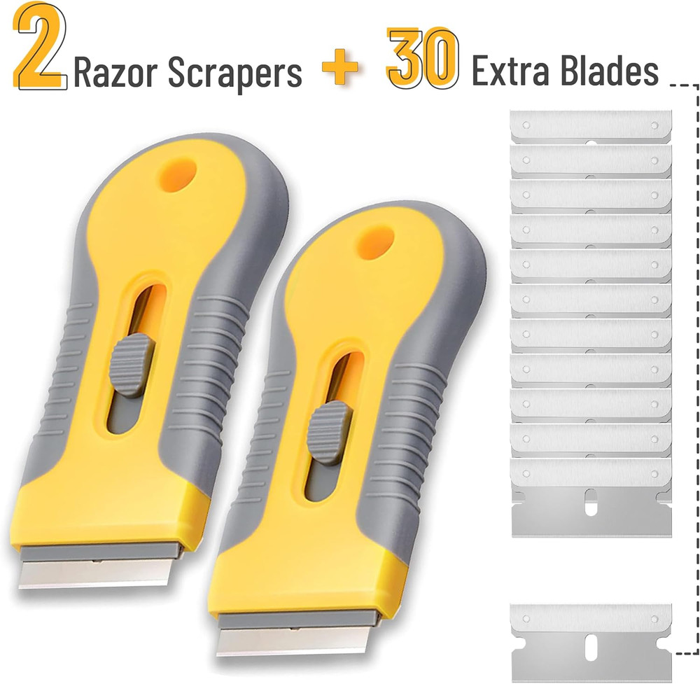 Bates- Razor Blade Scraper, 2 Pack, Razor Scraper Set with 30 Extra Blades, Razo