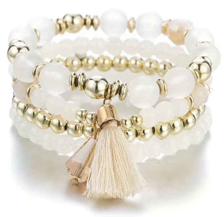 4 PC Handmade Boho Beaded Stackable 6.5” Plus Stretch Bracelet Set New A3867