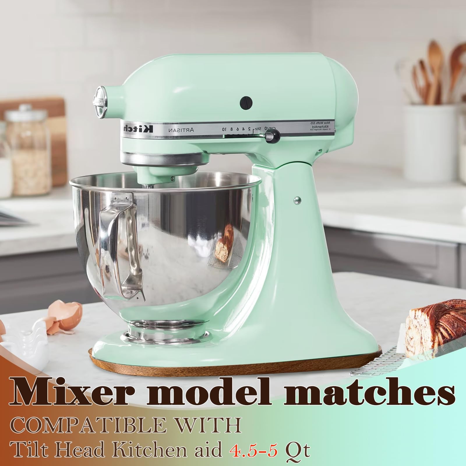Acacia Wood Mixer Slider Mat for KitchenAid 4.5-5 Qt Tilt-Head Stand,