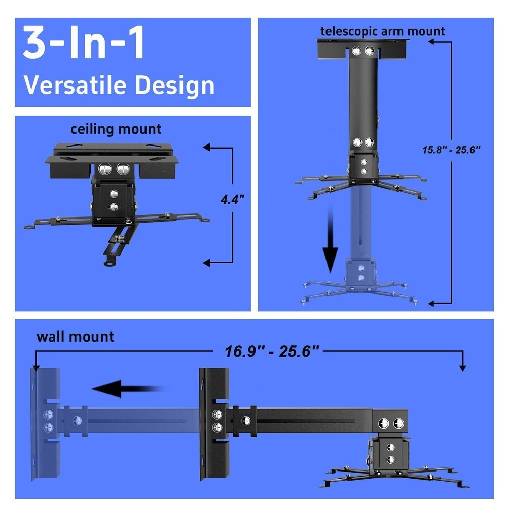 Universal Extendable Tilt DLP LCD Ceiling Projector Mount Bracket 44 lbs -Black