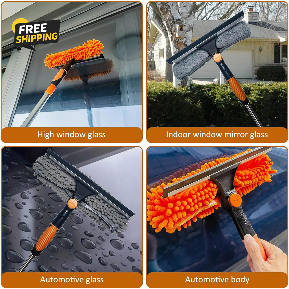 20 Ft+ Reach Squeegee Window Cleaner 2 in 1 Rotatable Window Cleaning Tool Kit