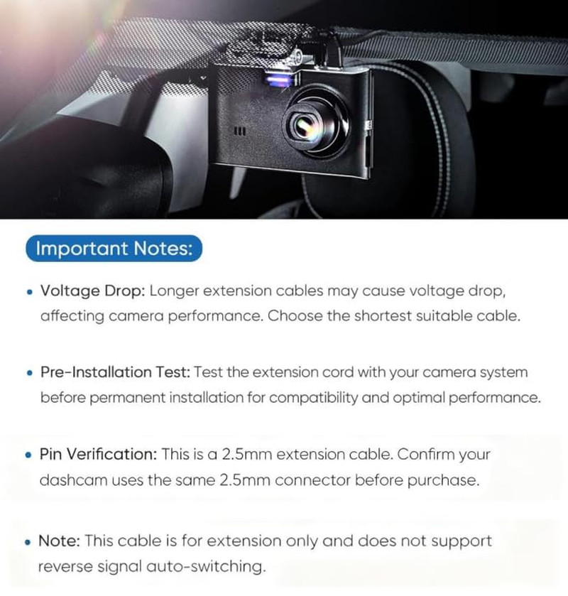 2.5Mm Dash Cam Rear View Camera Extension Cable, (6Ft Thicker) 90 Degree Backup