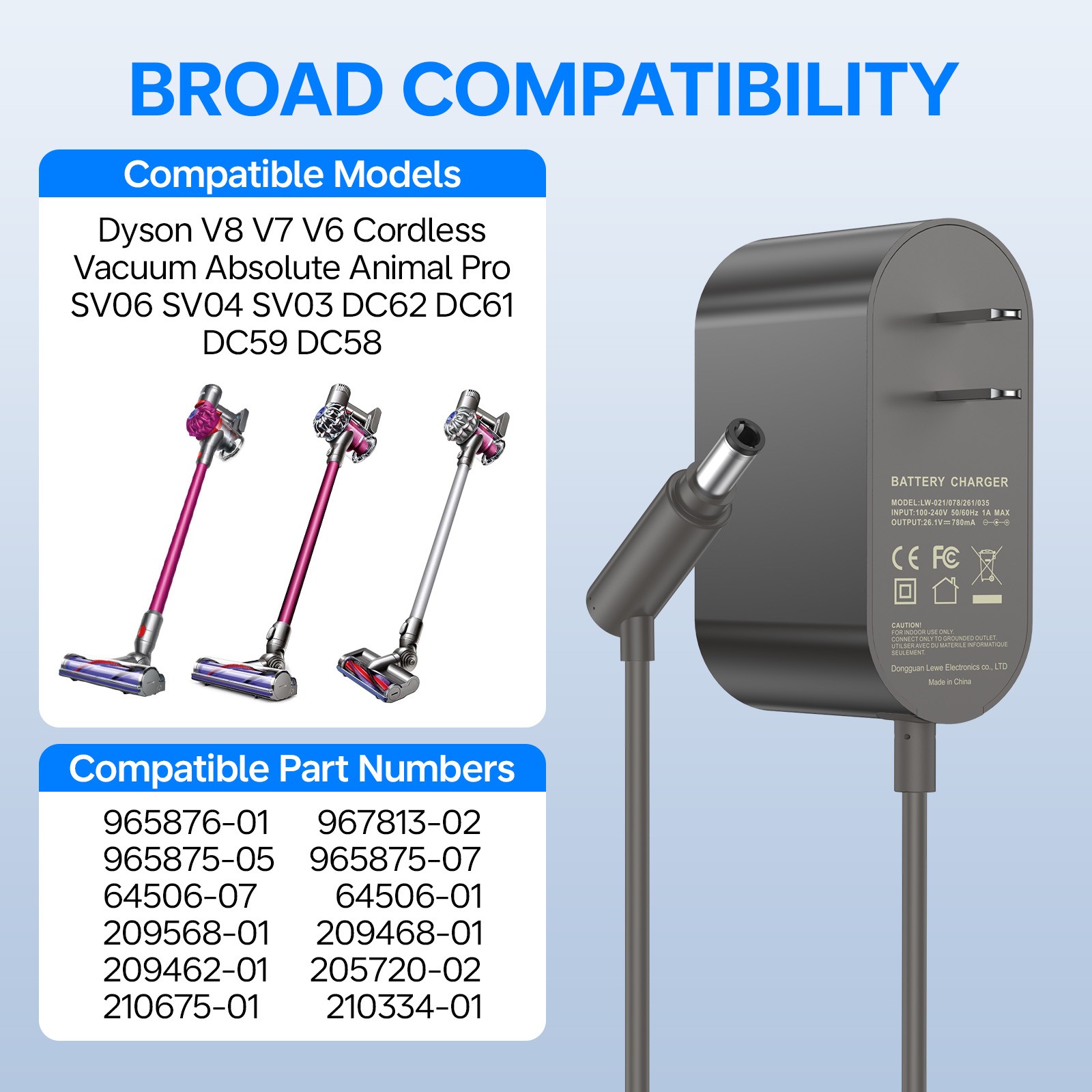Charging Cord Charger for DysonV6 V8 V7 DC58 DC59 DC61 DC62 SV03 SV04 SV05 SV06