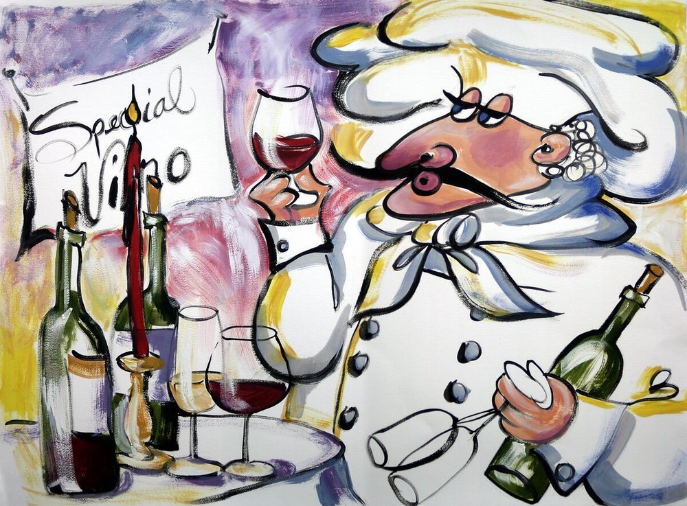 Ceramic Backsplash Tile Mural Chef Kitchen/Bathroom - Wine Chef - Malenda Trick