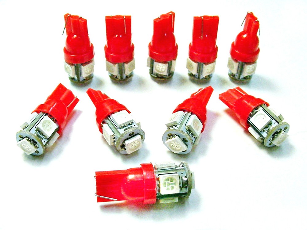 10 Red MEGA BRIGHT LED Wedge Instrument Panel Dash Speedometer Lights Bulbs NOS