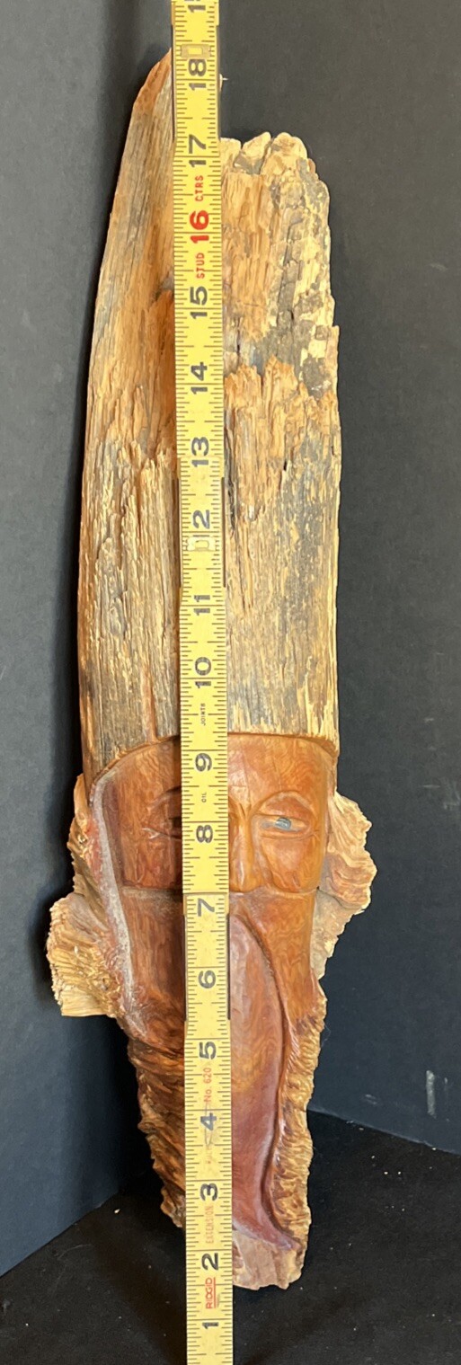 Vintage Hand Carved Wood Detailed Old Man Folk Art Signed AR Wall Art 19” Decor