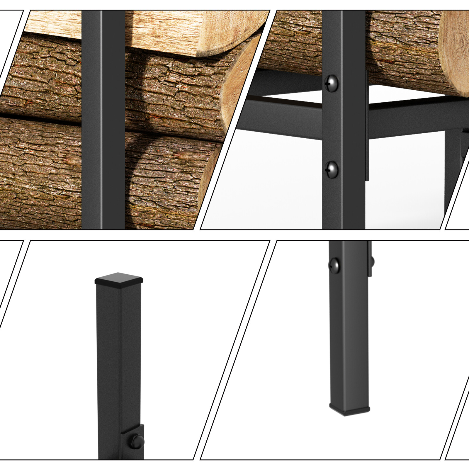 4ft Firewood Rack Outdoor Heavy Duty Metal Rack Adjustable Wood Storage Holder