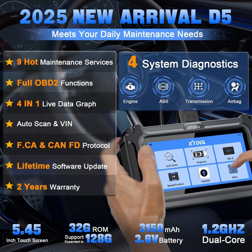 2025 XTOOL D5 Code Reader For Engine ABS SRS Transmission F.CA CANFD Free Update