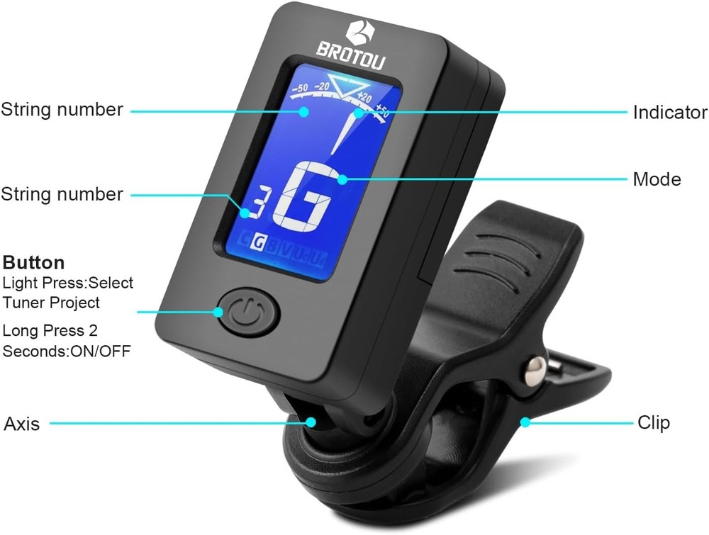 Lightweight Digital Guitar Tuner & Capo for All String Instruments - Easy to Use