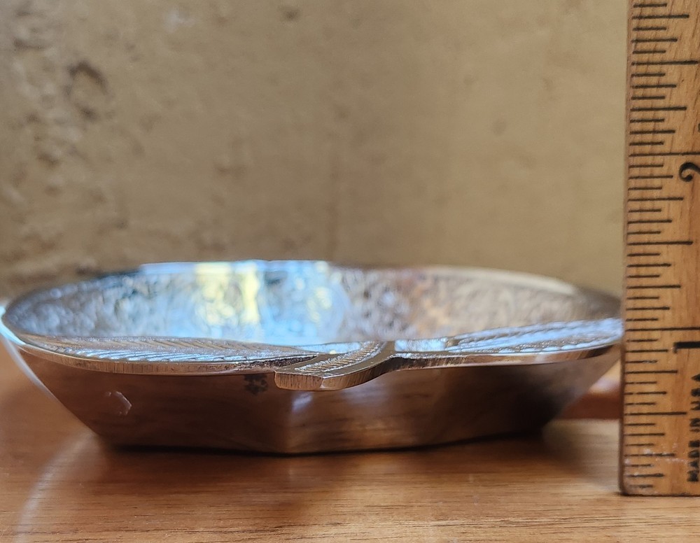 Intricate Silver Plated? Metal Apple Shaped Candy Trinket Dish Engraved 5.25" L