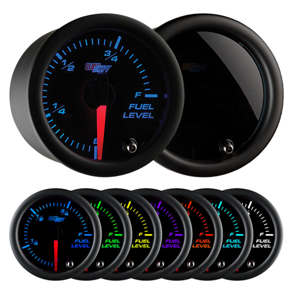 GlowShift 52mm Tinted 7 Color LED Adjustable Fuel Level Gauge