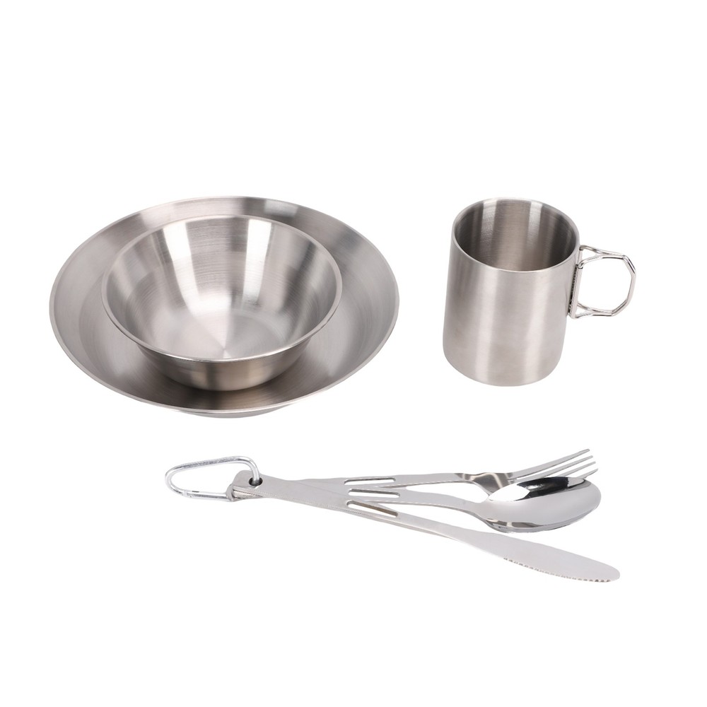 Portable Stainless Steel Camping Tableware Set Double-layer Cup Thickened Bowl