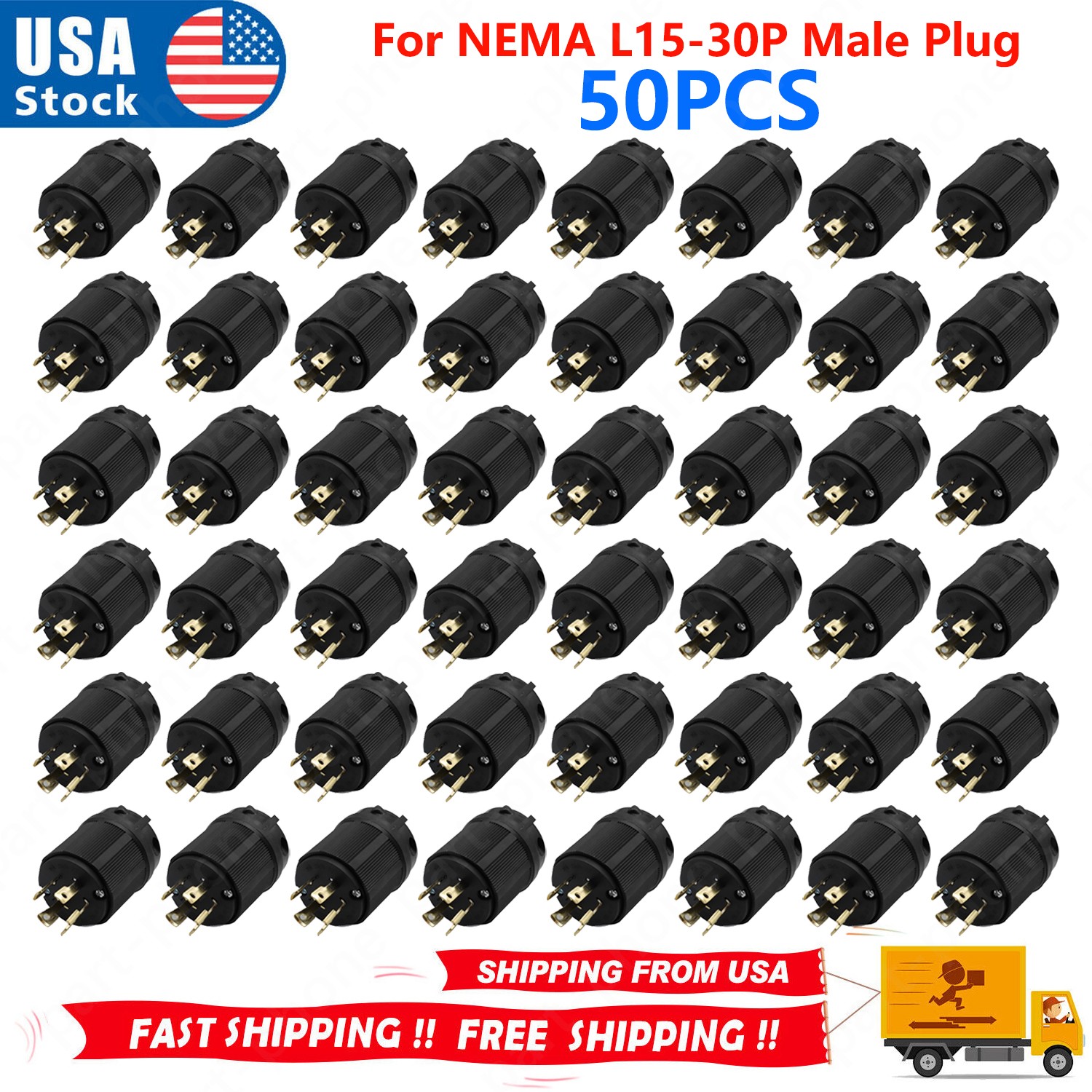 50PCS For NEMA L15-30P Male Plug 30A 250V Locking Generator Plug L15-30