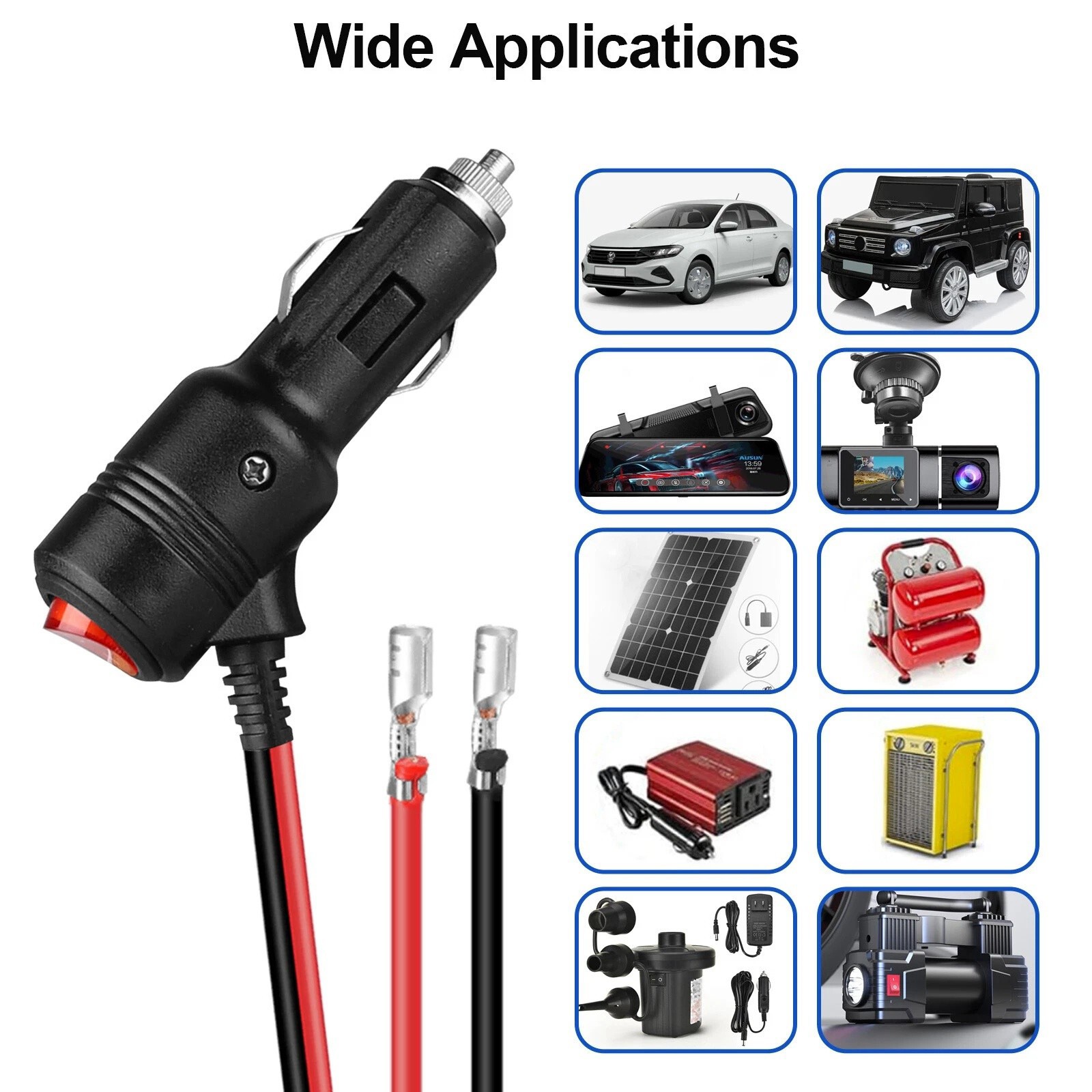 2 Pack Car Cigarette Lighter Plug with Switch Fuse LED 12V for Vehicle Repair