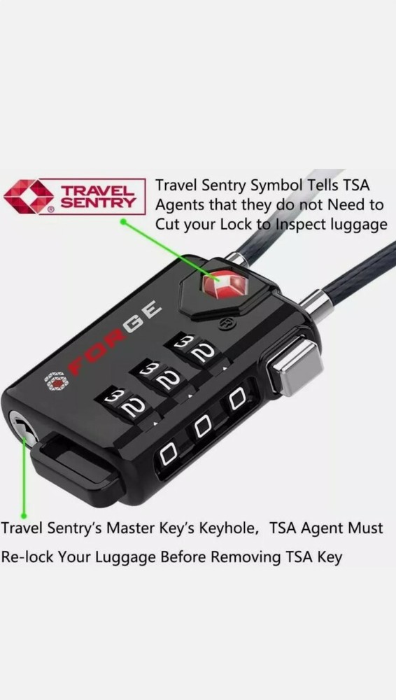 TSA Approved Cable Luggage Locks, Re-settable Combination with Black 2 Pack