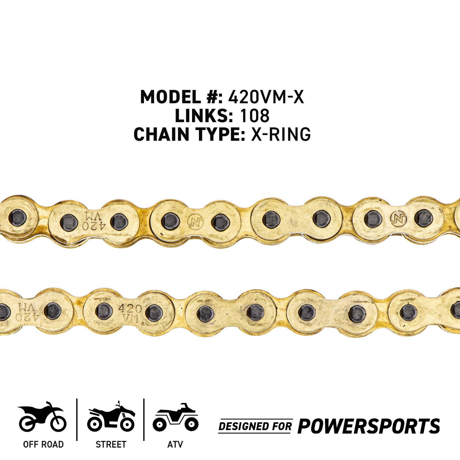 NICHE Gold 420 X-Ring Chain 108 Links With Connecting Master Link Motorcycle