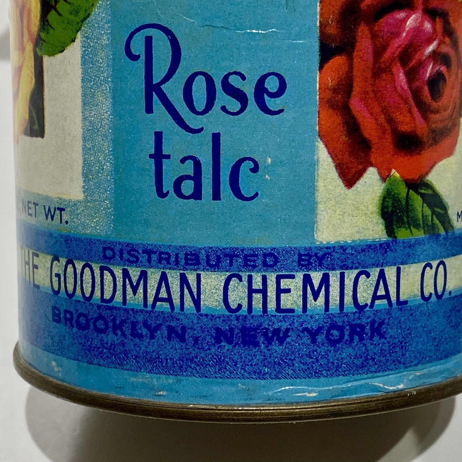 Vintage Rose Talc Powder Tin (Full) The Goodman Chemical Co. Brooklyn New York