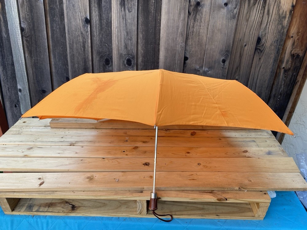 Longchamp Orange Folding Umbrella - Leather Handle