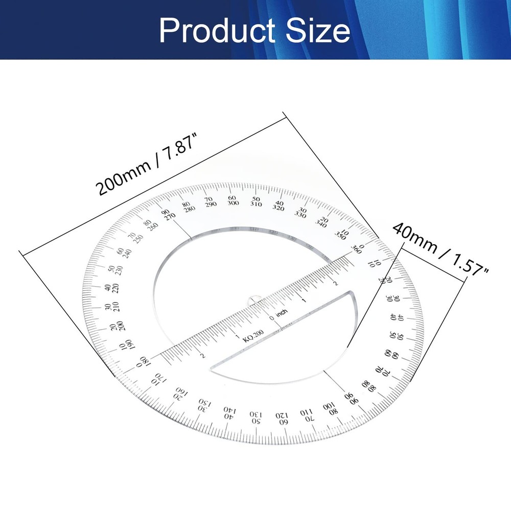 360 Degree Clear Protractor 20cm/8 Inch Diameter Plastic Math Protractors Circle