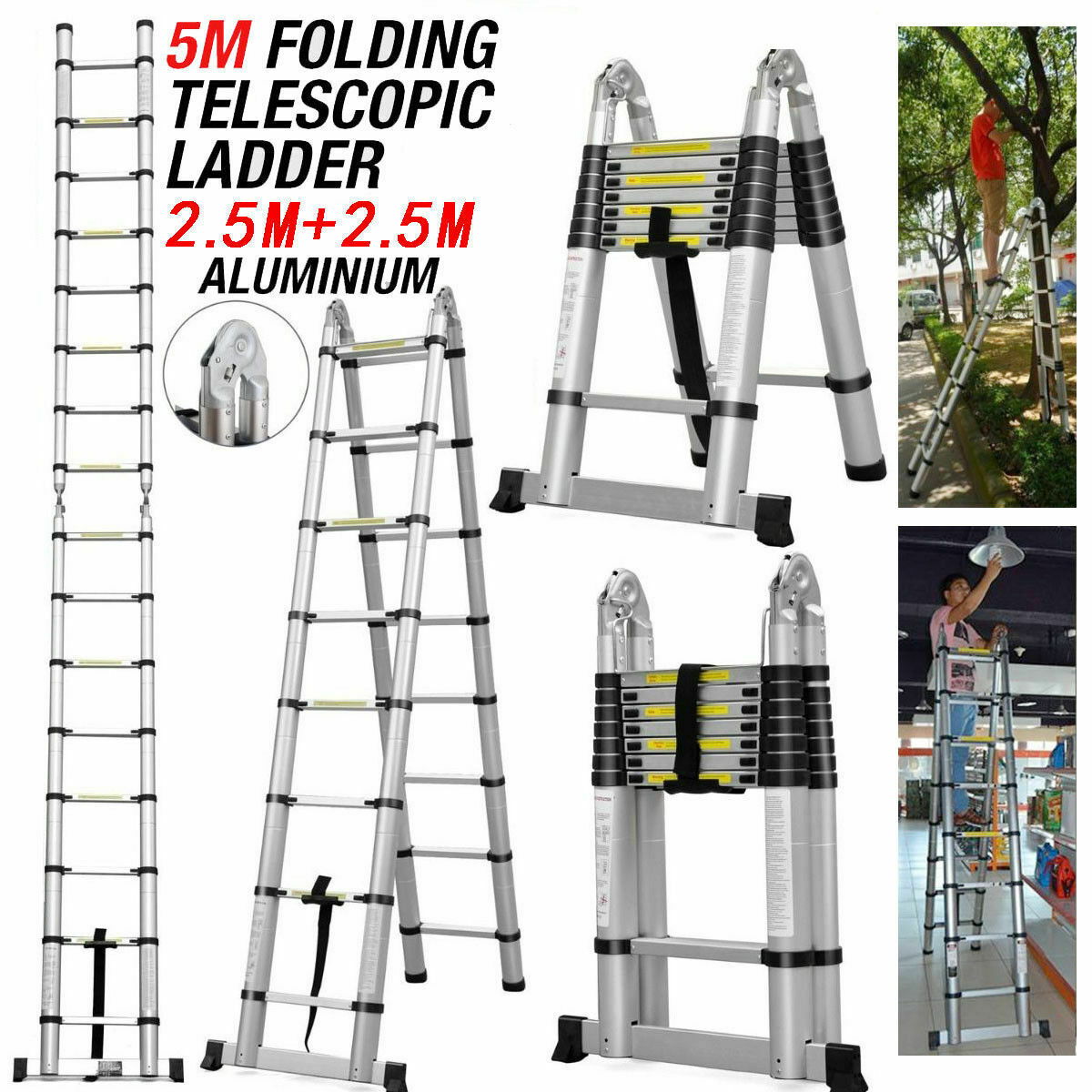 16.5 ft Folding Ladder Aluminum Multi Purpose Extension Ladders Building Supplie