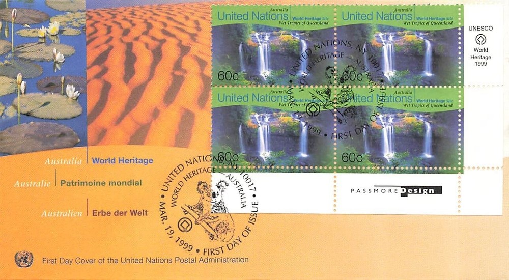 UN #254/5 UNESCO 1999 - UNPA Cachet - Inscription Blocks of 4
