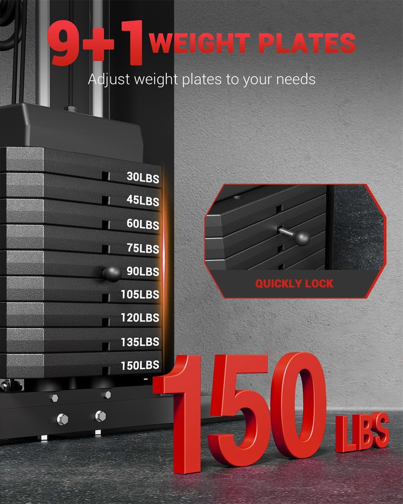 🔴150 Lbs Home Gym Machine Multifunctional Workout Equipment with Weight Stack