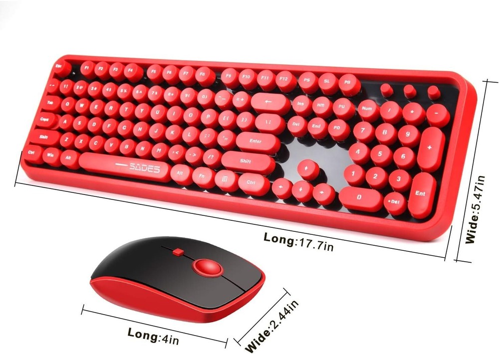 Chic Red Wireless Keyboard & Mouse Combo - Retro Typewriter with Bubble Caps