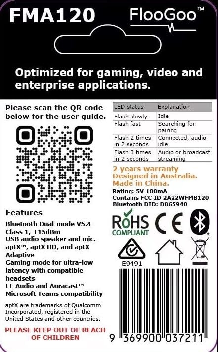 Bluetooth Dual-Mode Audio Adapter - aptX Low-Latency, USB for PCs & Gaming