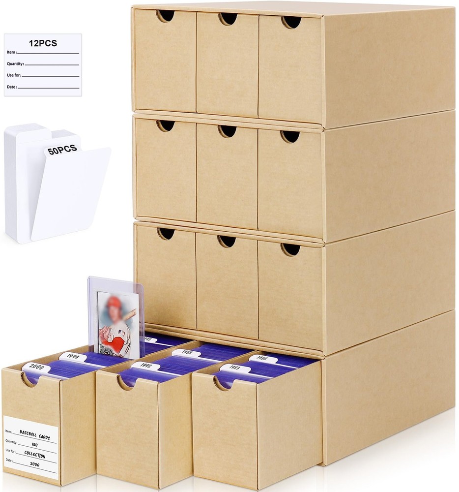 Card Storage Box for Toploader, 12 • 600 Count Cardboard Trading Card Organizer