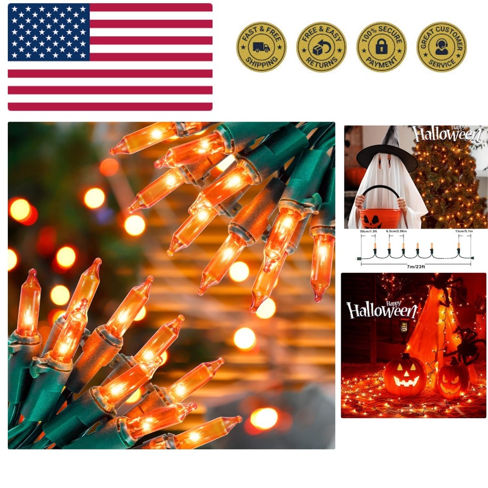 Orange Halloween Lights, 2PACK 13ft 50 Orange Lights String,120V Fall String ...