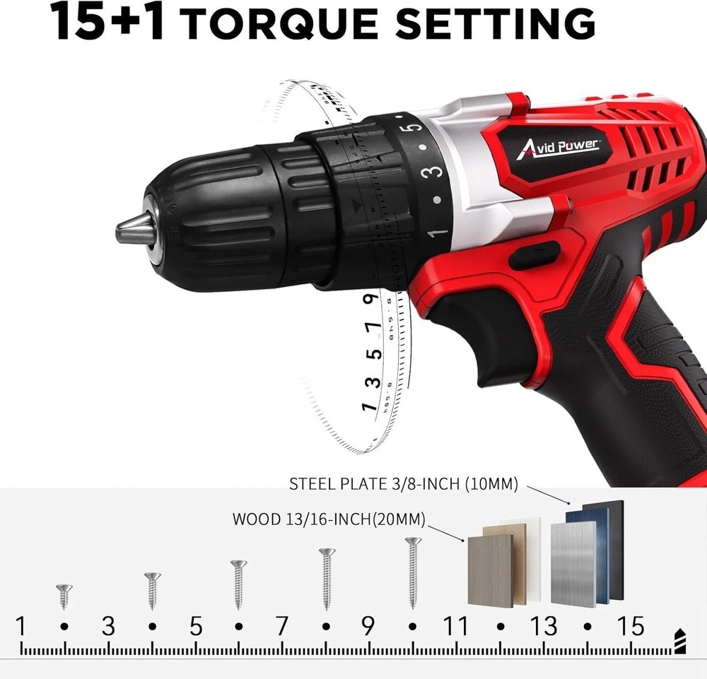 Ergonomic 20V Cordless Drill Set with Variable Speed & Built-in LED Light