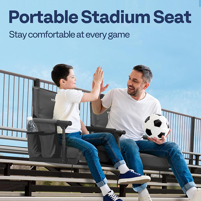 2 Pack Portable Stadium Seat Bleacher Chair Padded & Cup Holder Shoulder Strap