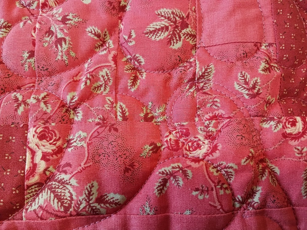 Pretty Handmade Patchwork Quilt Throw Blanket Diagonal Pattern Peach Rust 38x48"