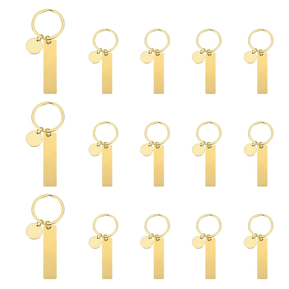 15Pcs Metal Engraving Keychain Blanks, Gold Tone(Rectangular)