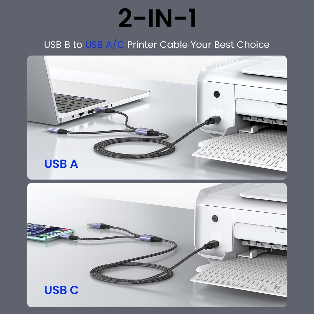 2in1 Usb Printer Cable 3.28ft/1m With Usb C To Midi Cable Printer Cableusb Midi