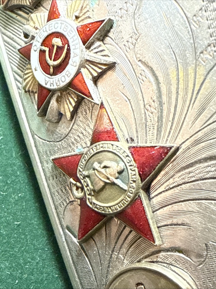 Cigarette Case Scandinavian SILVER .875 with Soviet Awards