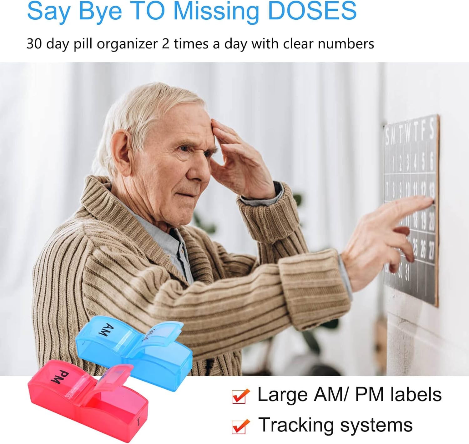 Monthly Pill Organizer 2 Times a Day, 30 Days Pill Box AM PM, 4 Week Pill Cases