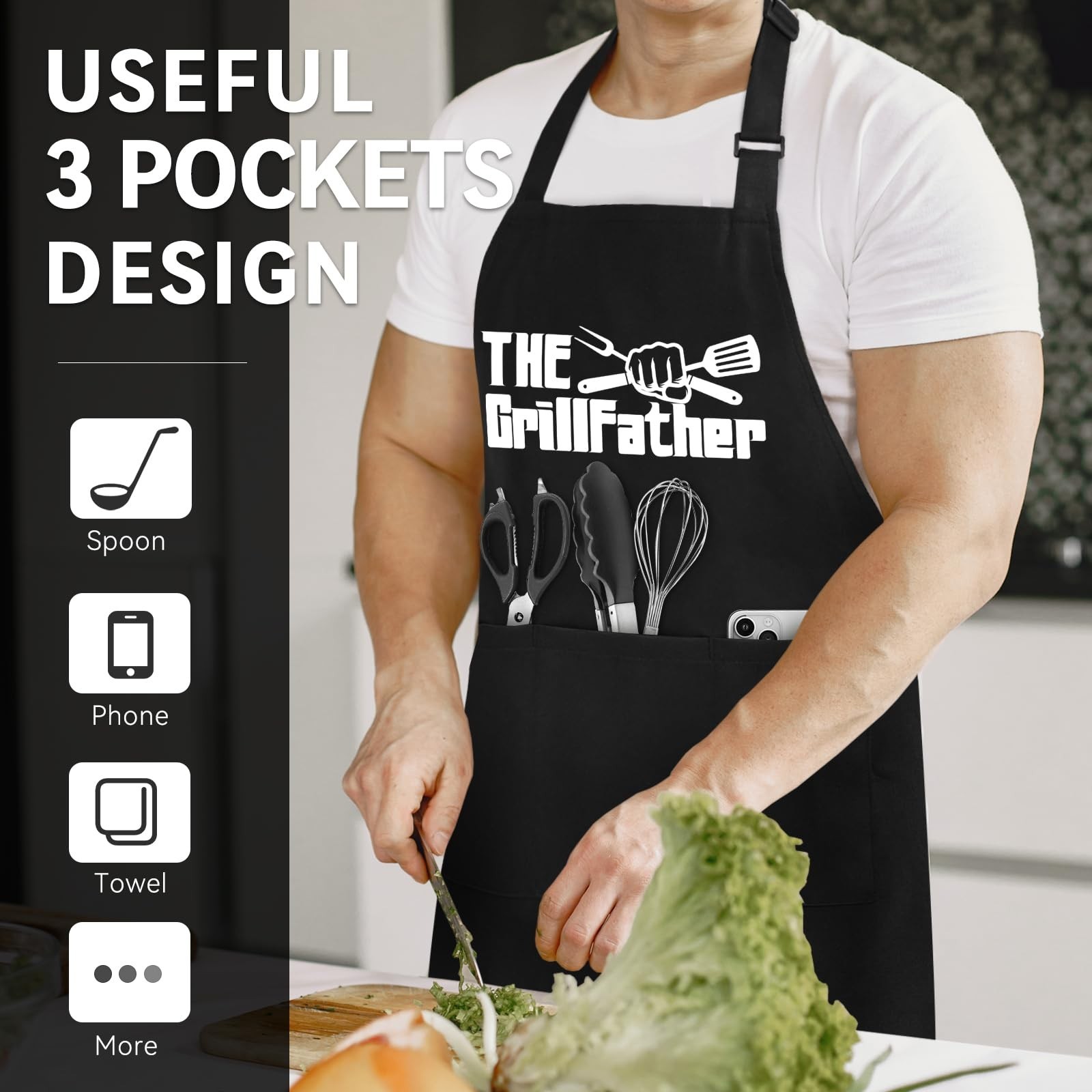 Funny Aprons for Men, Chef Apron with 3 Pockets, Perfect for Kitchen Cooking,...