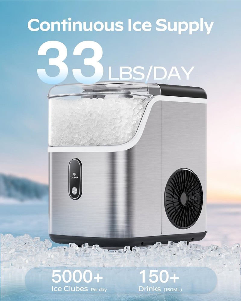 Nugget Ice Maker Countertop, HOMEZAY Pebble with Soft Chewable...