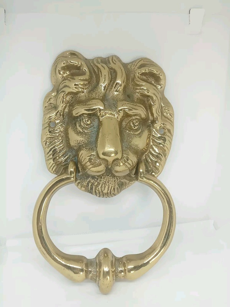 Vtg. Brass Cast Lion Head Door Knocker. Solid. Heavy.
