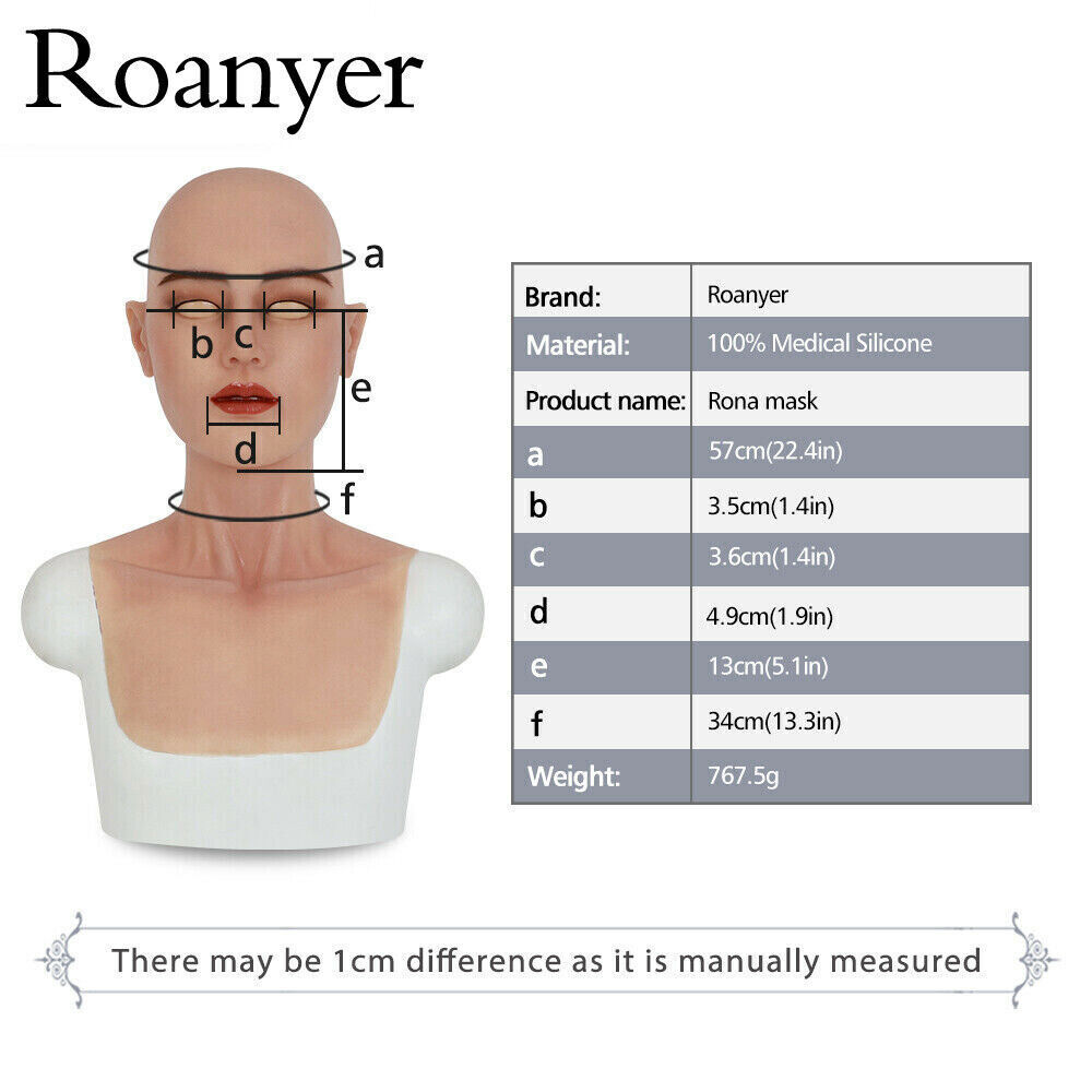 Roanyer Silicone Female Realistic Fancy Human Skin Mask Neck Cover Crossdresser