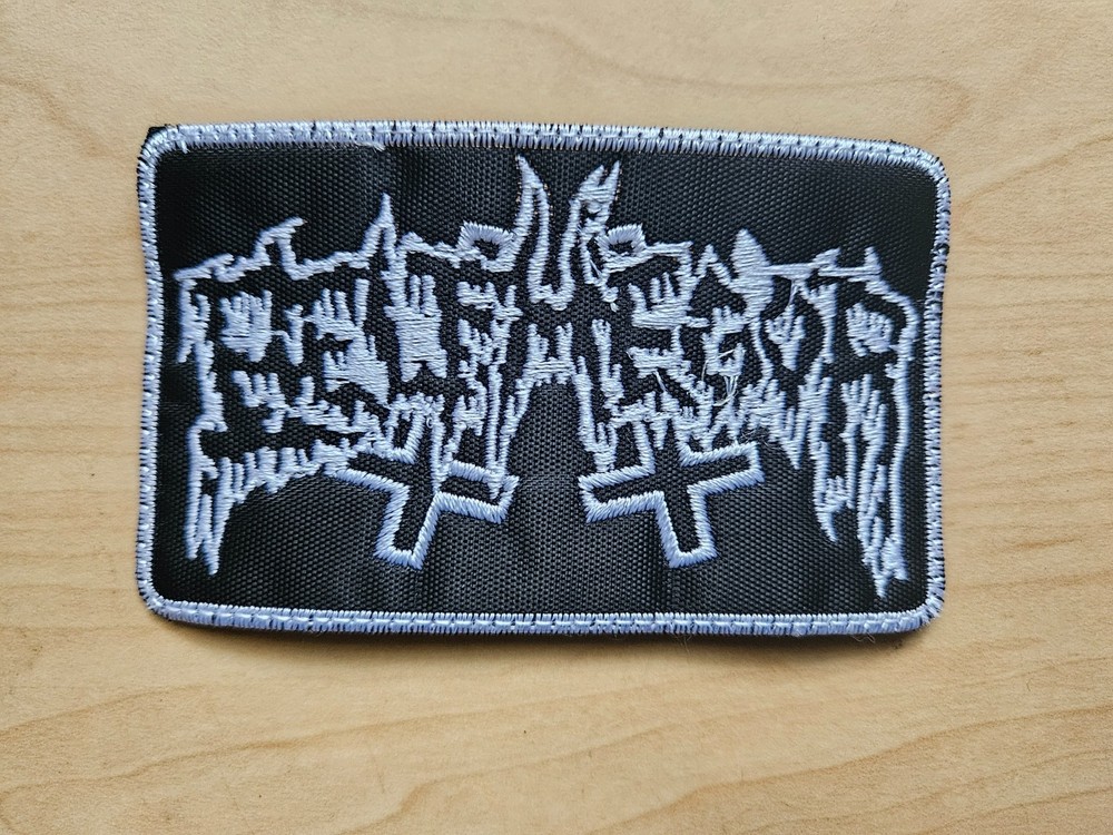 BELPHEGOR, SEW ON WHITE, WHITE BORDER EMBROIDERED PATCH