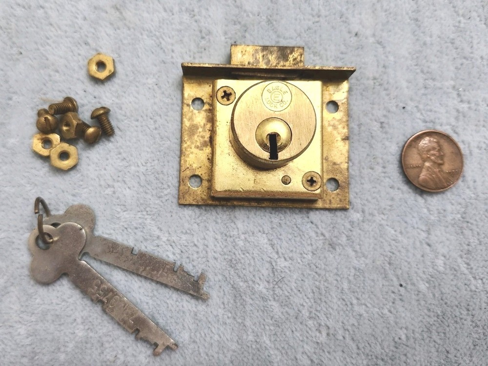 Cabinet Drawer Cylinder Lock Brass Eagle NOS