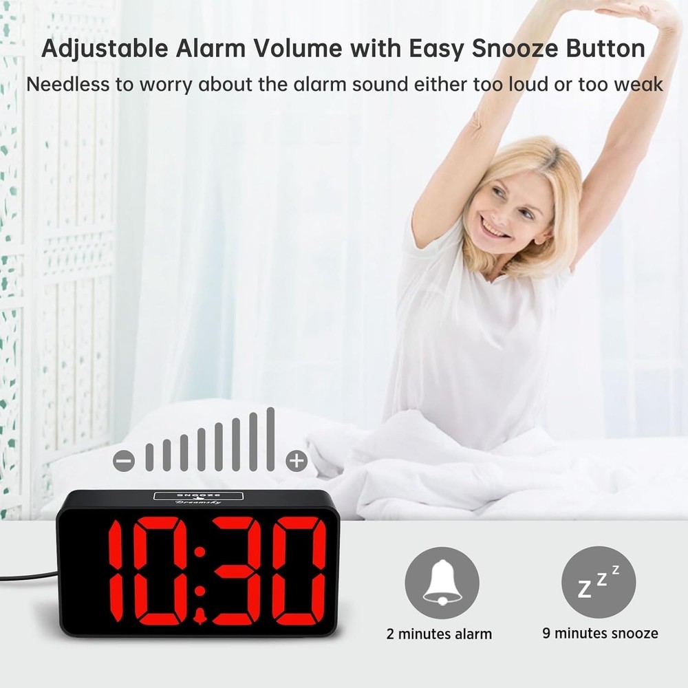 User-Friendly Digital Clock with Jumbo Numbers, USB Charging & Adjustable Volume