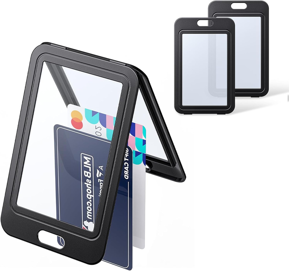 Uniclife 3 Pack ID Badge Holder with Double-Sided Windows Vertical Hard Plastic