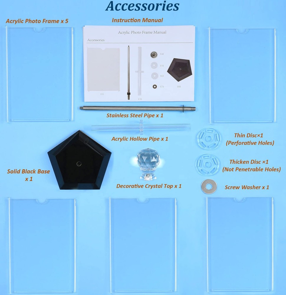 Rotating Acrylic Photo Frame DIY Multiple Picture Frame 5 Double Sides/Insert...